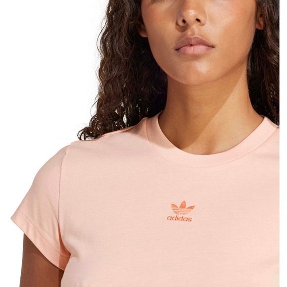 New Adidas Originals Women's ESS Slim Tee Shirt Peach Logo New with Tags XS - Picture 1 of 12